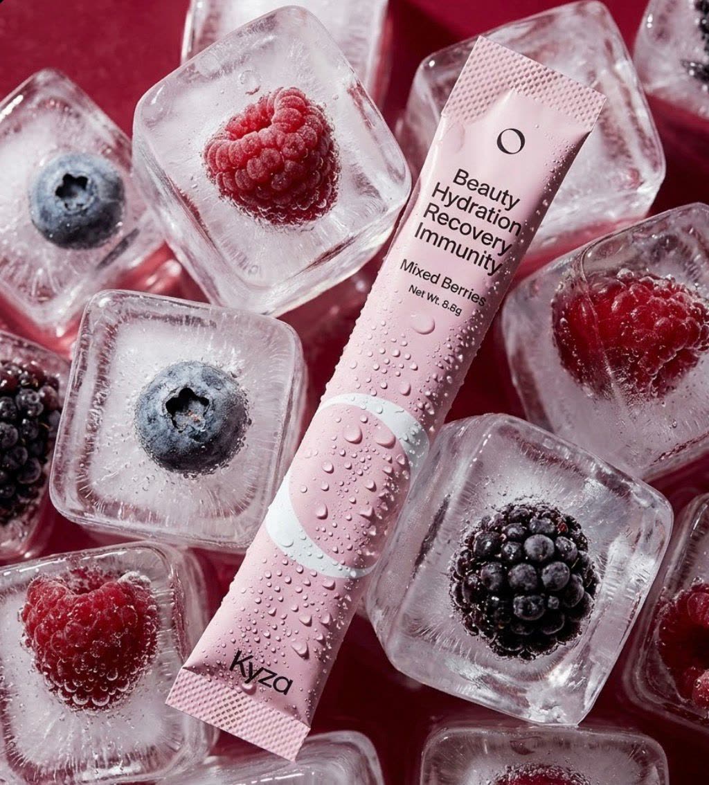 Kyza sachet on ice, AI-assisted product visual
